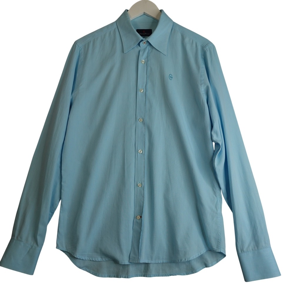 Conte of Florence Button Up Shirt Mens S Light Blue Oxford Cotton Preppy Coastal